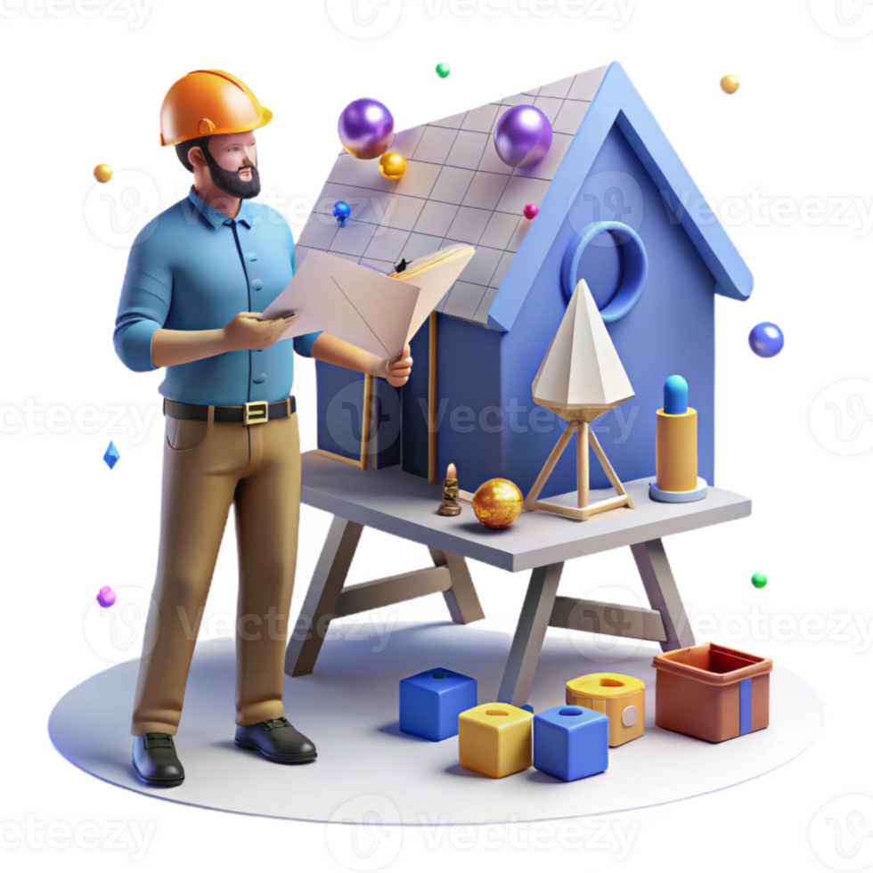 impressive artistic Architect Measuring Blueprint House Design Isolated high resolution png