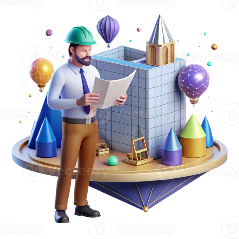 vibrant modern Architect Designing Building Blueprint Transparent original png