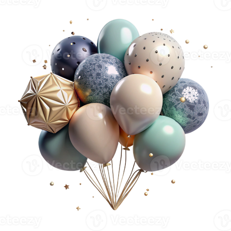 serene artistic Balloon Bunch Hand Drawn Style Cutout for Artistic Design premium png