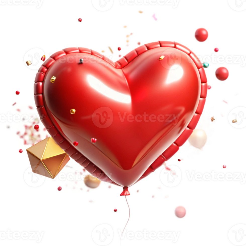 elegant classic Balloon Single Red Heart Shaped Transparent genuine png