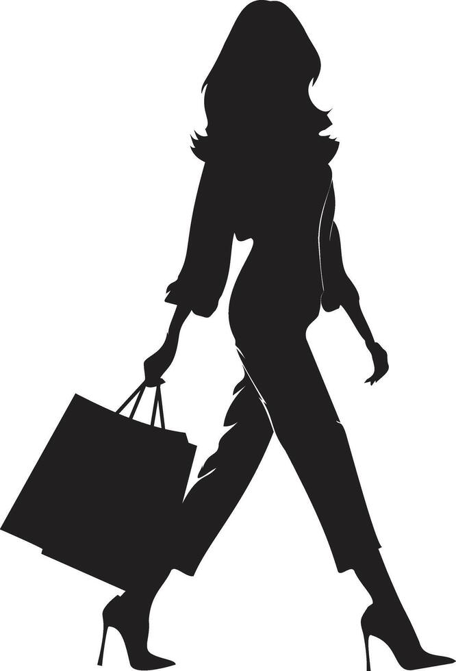 silhouette of an elegant young woman carrying shopping bags in her hand vector