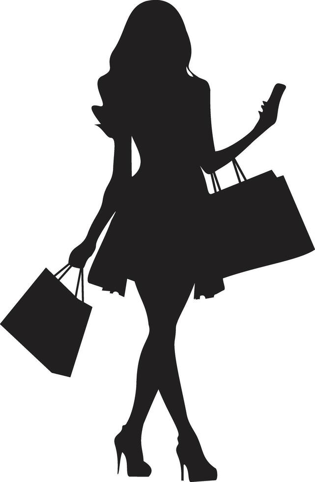 silhouette of young woman carrying shopping bags . vector