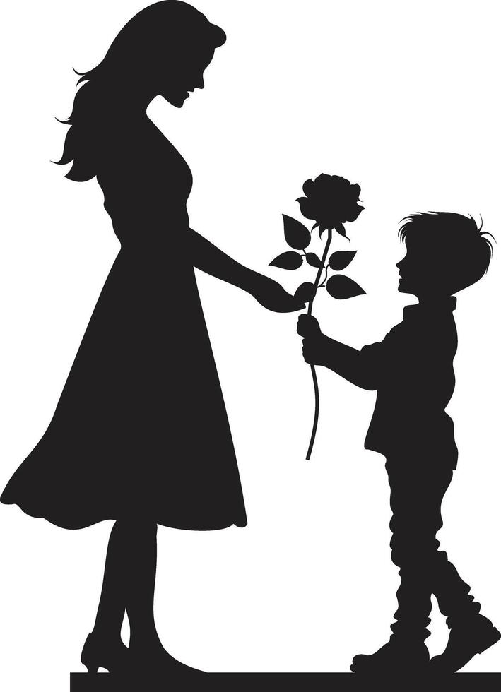 A little boy gives a flower to his mother on Mother's Day vector