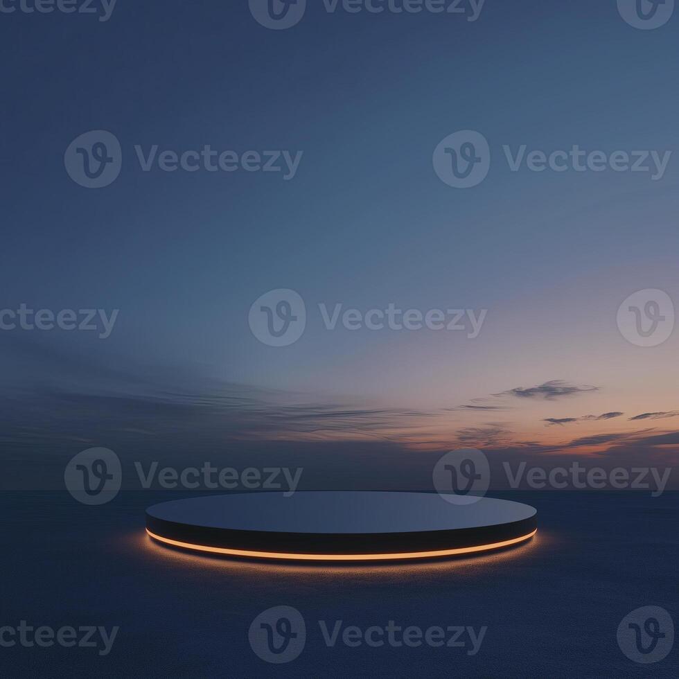 Serene twilight scene illuminated circular platform minimalist design photo