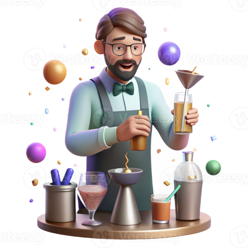 stunning vintage Bartender Mixing Drinks Isolated for Bar Graphics high resolution png
