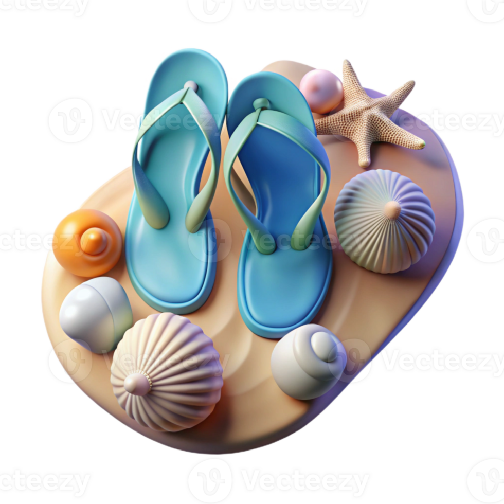 dramatic traditional Beach Wedding Flip Flops and Seashells Isolated for Destination Weddings professional png