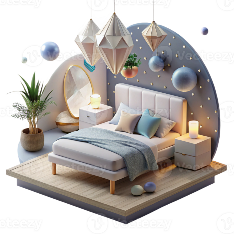 impressive creative Bedroom Interior Cozy Minimalist Design Transparent png