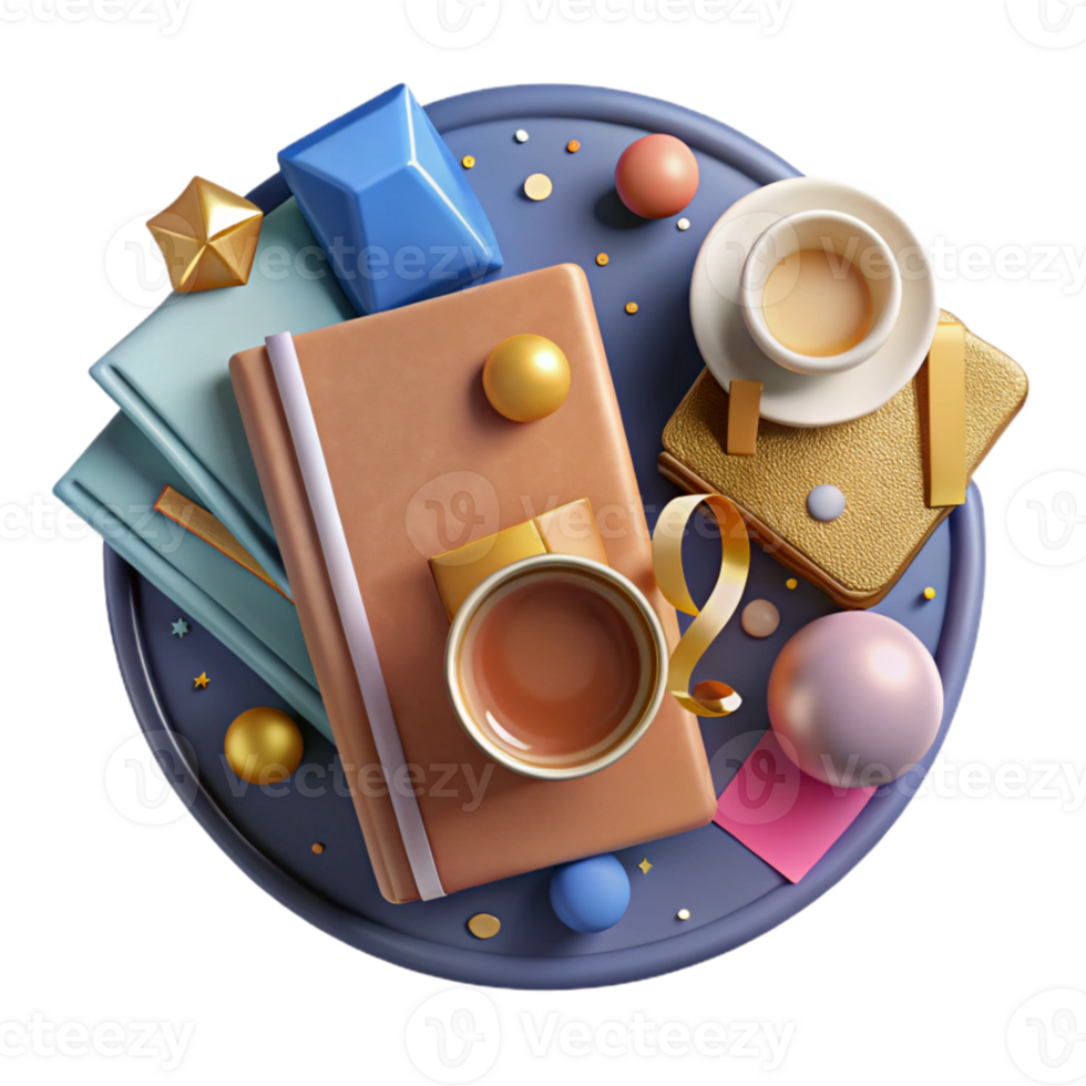 dramatic minimalist Book and Coffee Mug Top View Cutout for Cafe Promotions professional png
