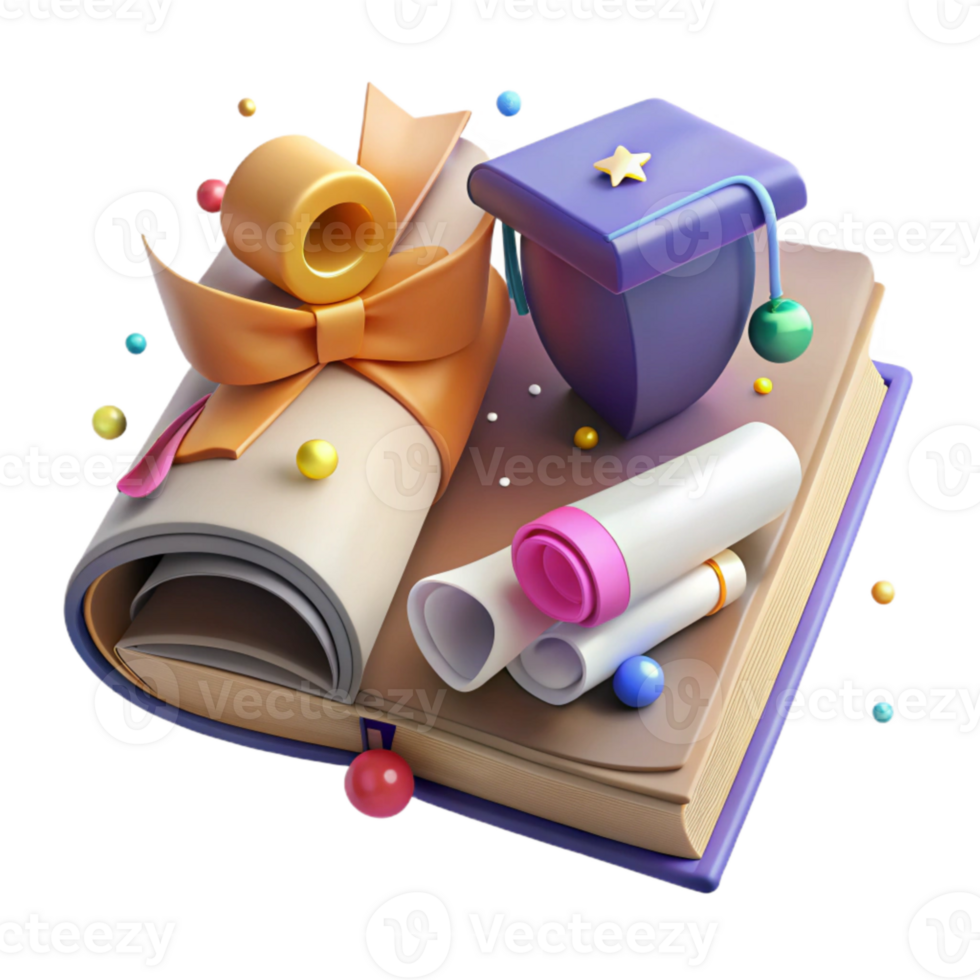 wonderful artistic Book and Graduation Scroll Cutout for Academic Achievements premium png