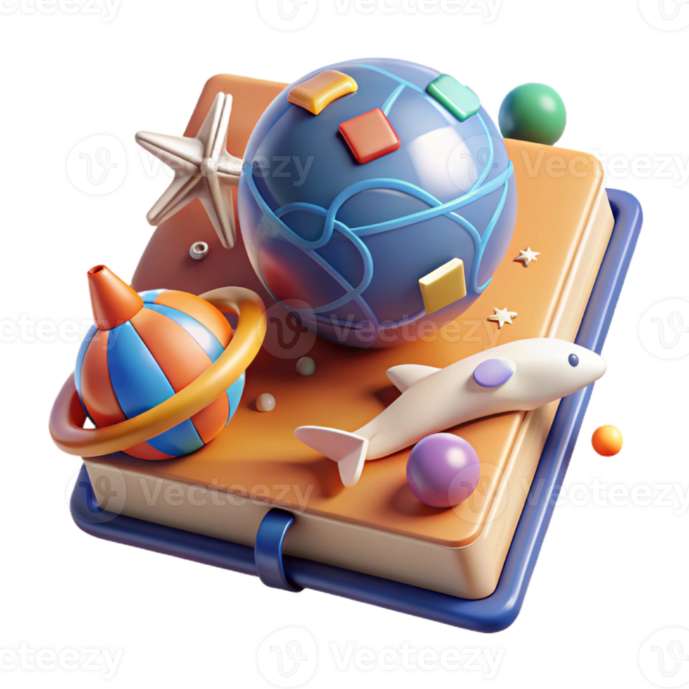 dramatic modern Book with Globe and Airplane Cutout for Travel Literature professional png