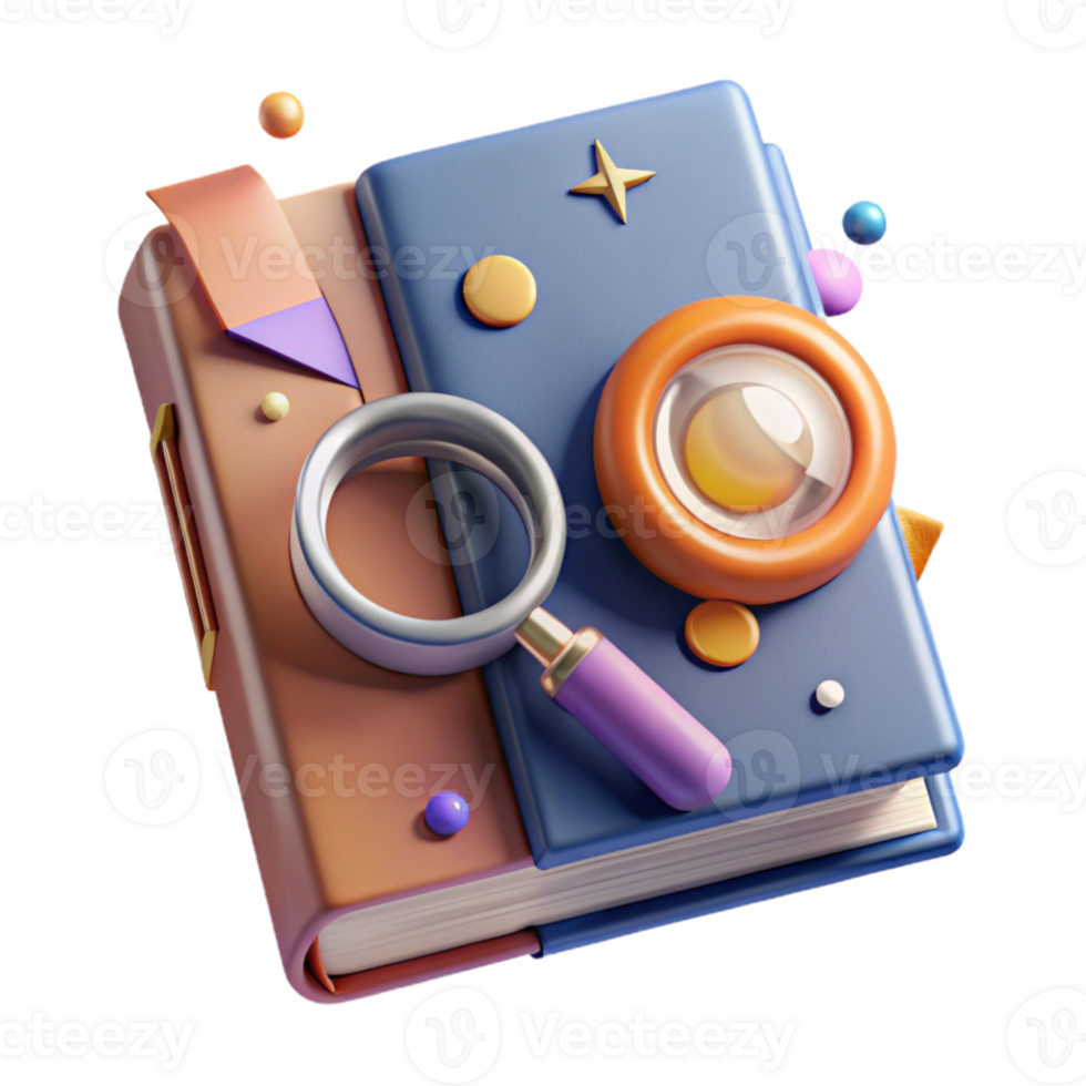 impressive minimalist Book with Magnifying Glass Cutout for Research Projects high resolution png