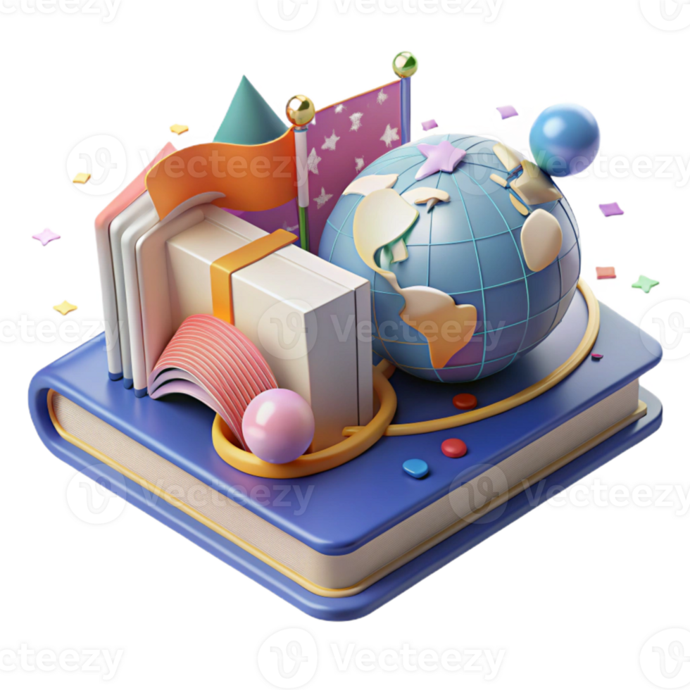 elegant rustic Book with Globe and Airplane Cutout for Travel Literature professional png