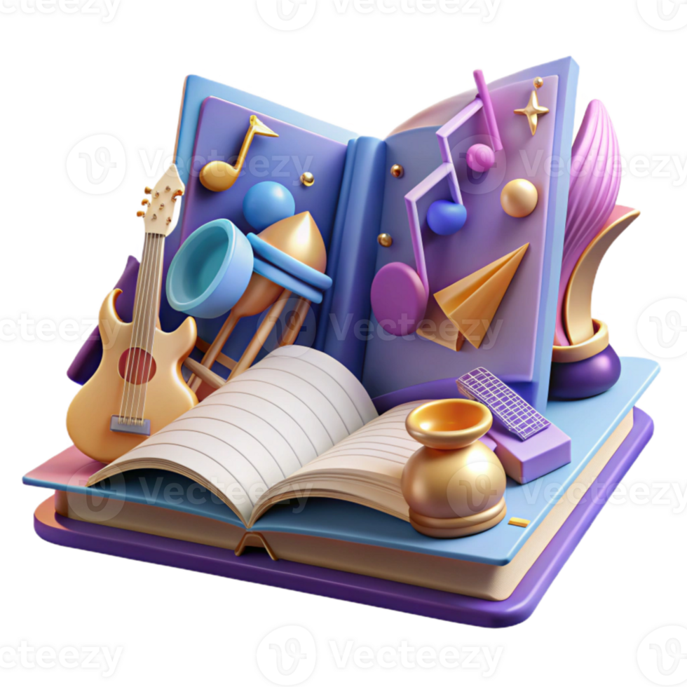 impressive minimalist Book with Musical Notes and Instruments Cutout for Music Books original png