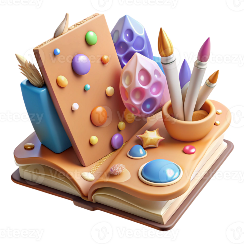 vibrant minimalist Book with Paintbrush and Palette Cutout for Art Books png