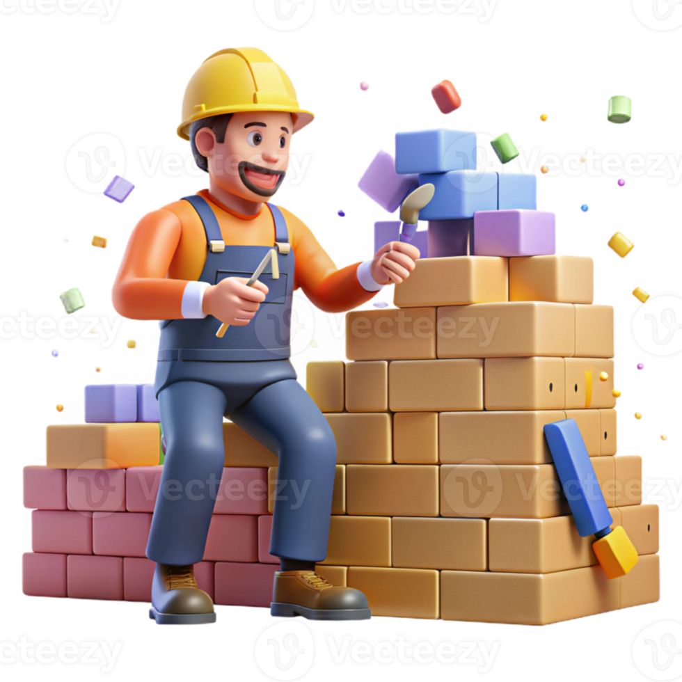 dramatic artistic Bricklayer Building Wall Construction Site Cutout png