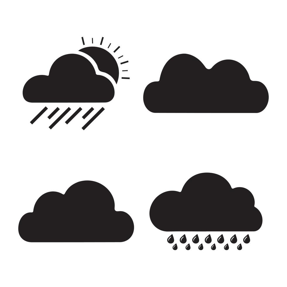 Set of Cloud silhouettes logo icon, Floating black clouds with rain drops vector
