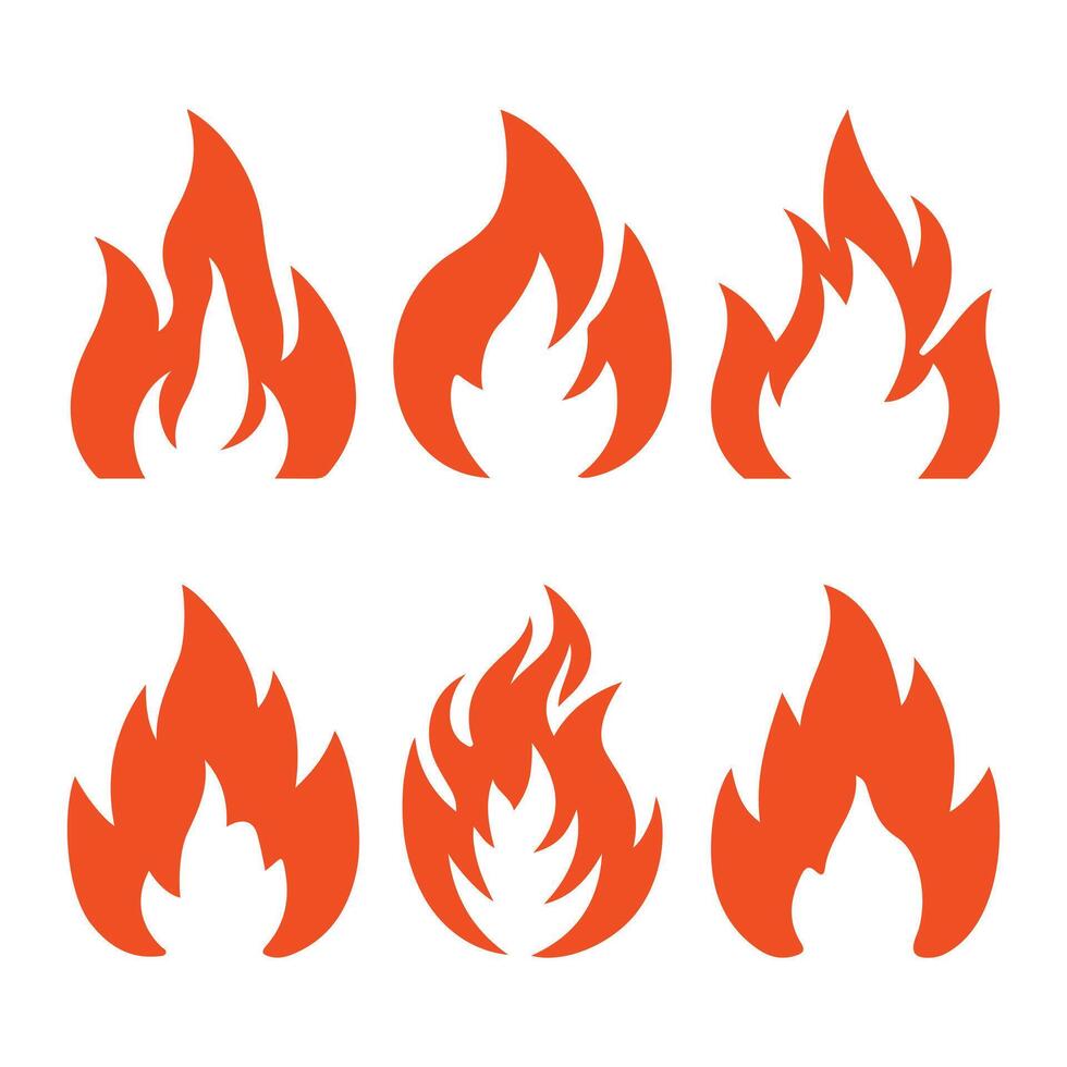 Red fire icon set, Fire flame icons design vector
