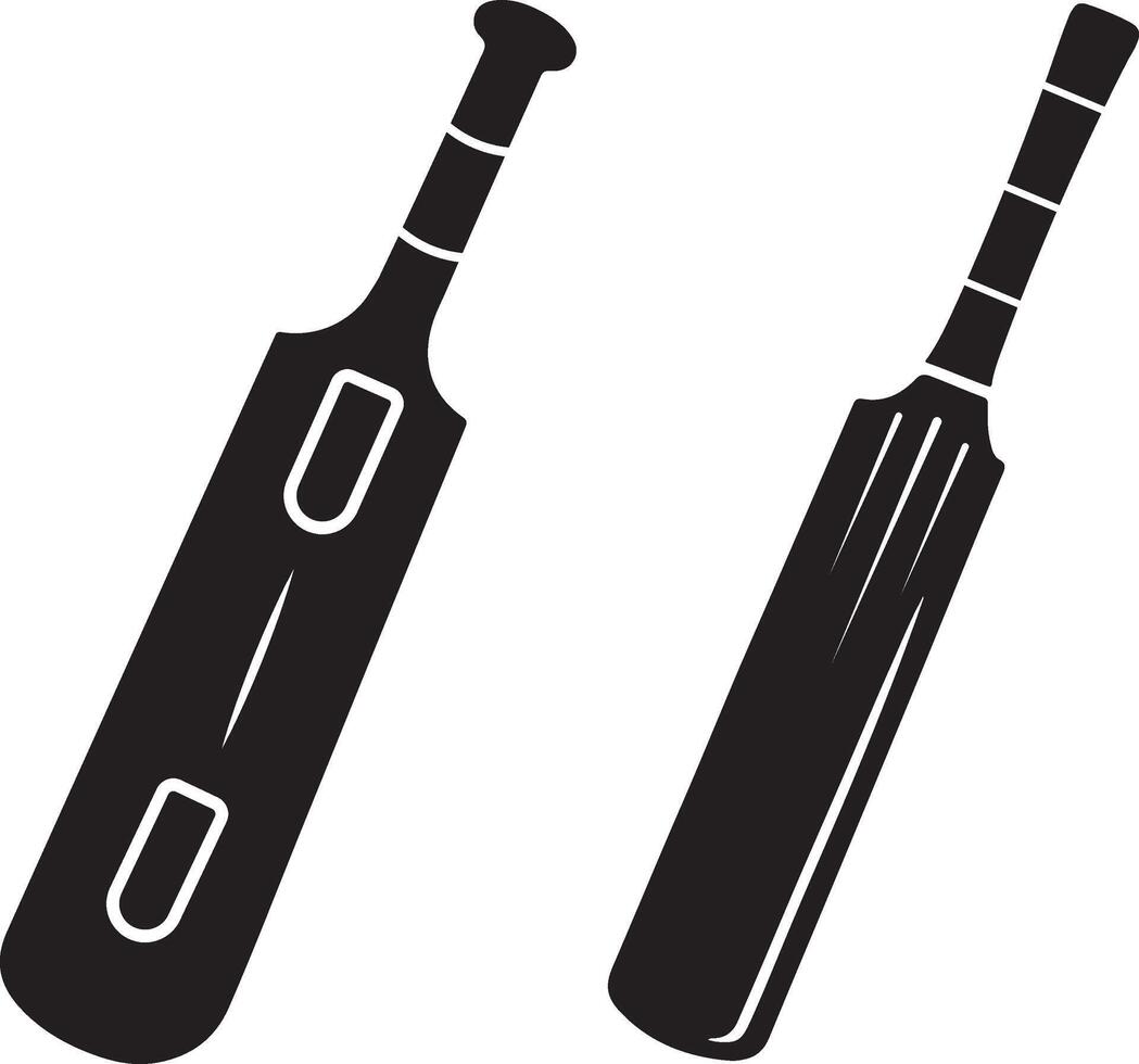 Cricket bat silhouette icon set, Cricket game equipments vector