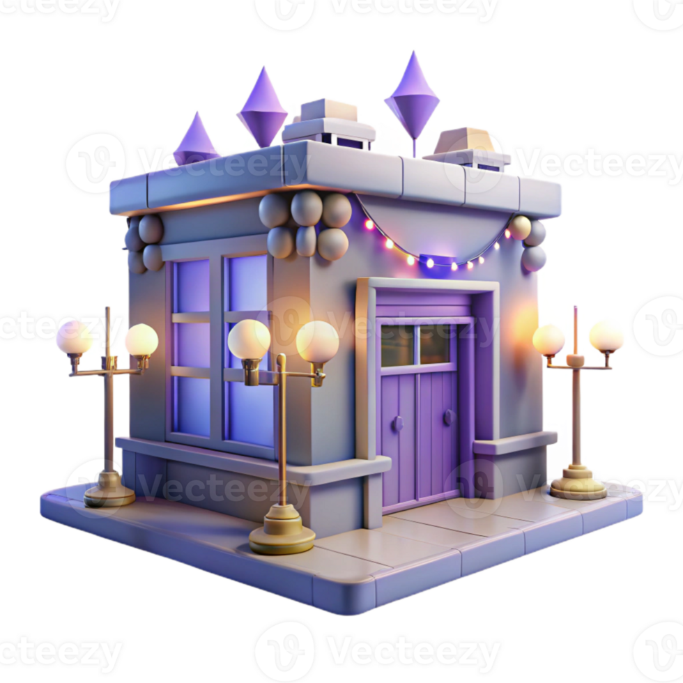 wonderful rustic Building Facade with Street Lights Night Scene Transparent detailed png