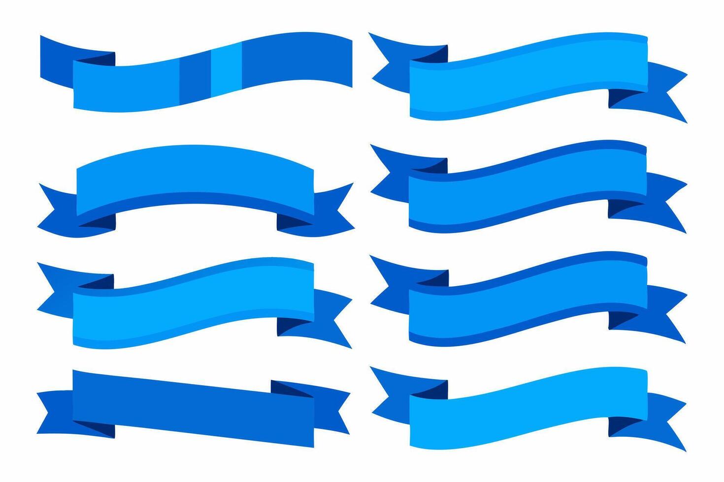 Set of blue ribbon icons in various styles. Ideal for awards, achievements, awareness campaigns, and decorative designs. Simple illustrations for versatile use. vector