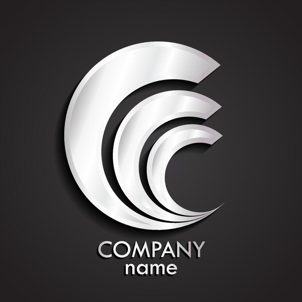 3d triple circle shape linear silver logo vector