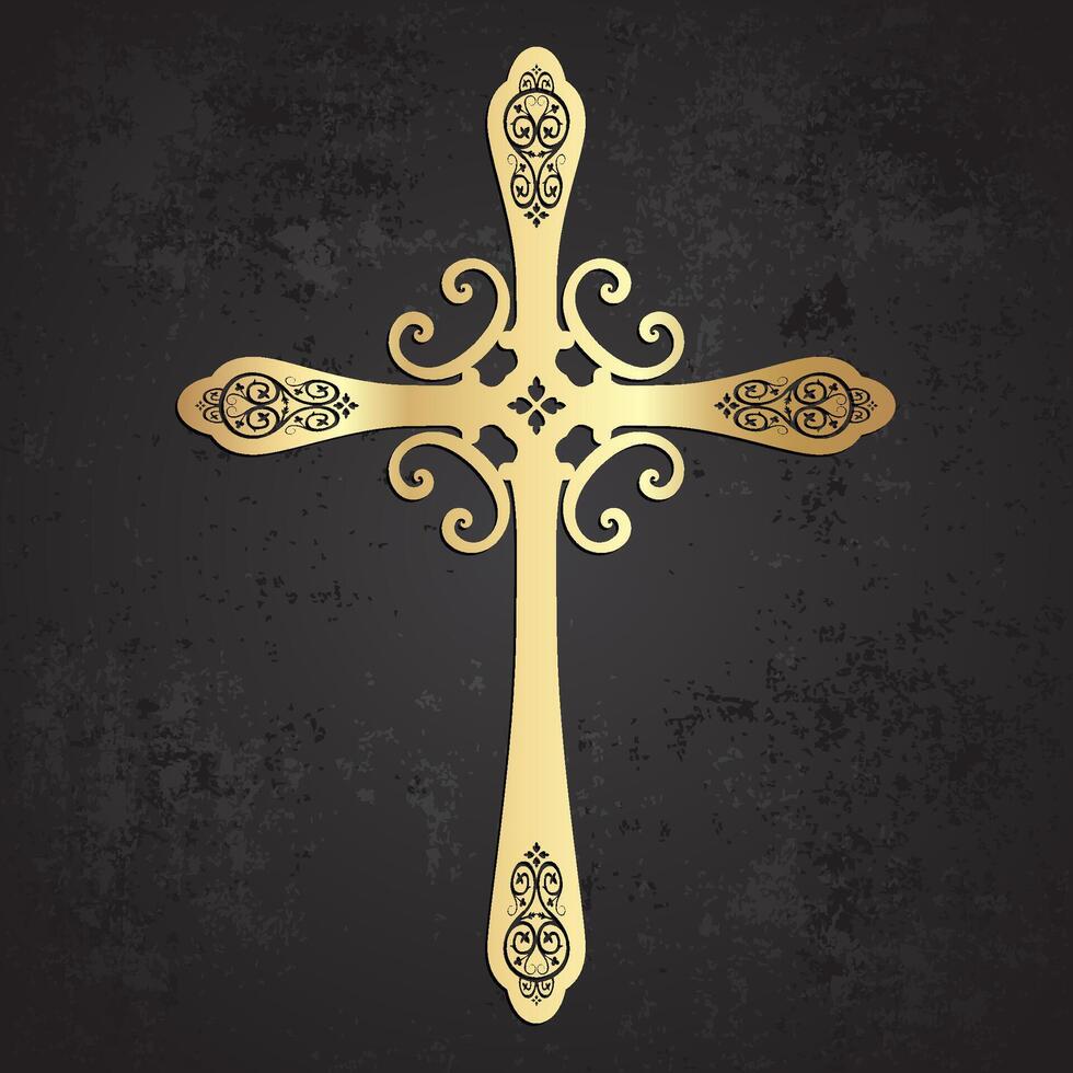elegant shape ornamental golden cross vector
