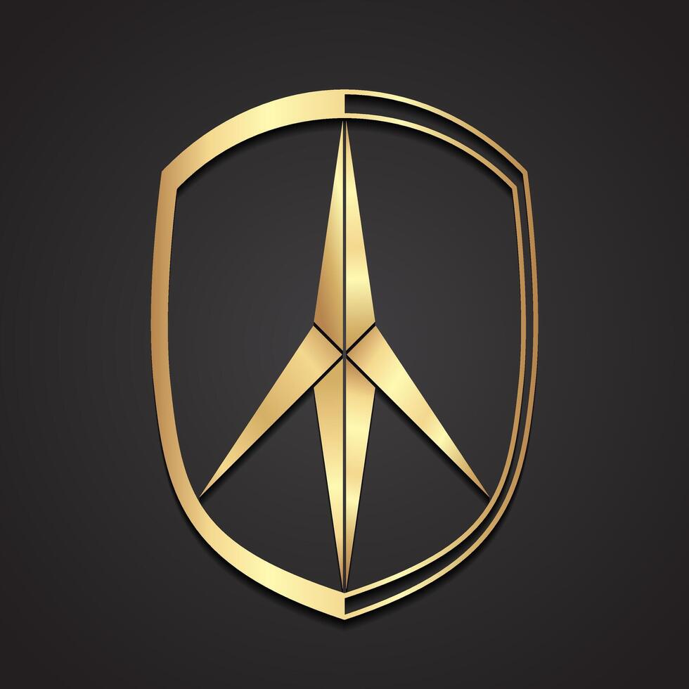 3d gold abstract emblem shiny metal logo design vector