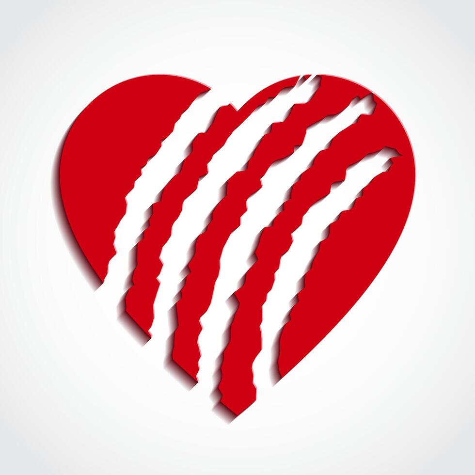 3d wounded red heart with scratches vector
