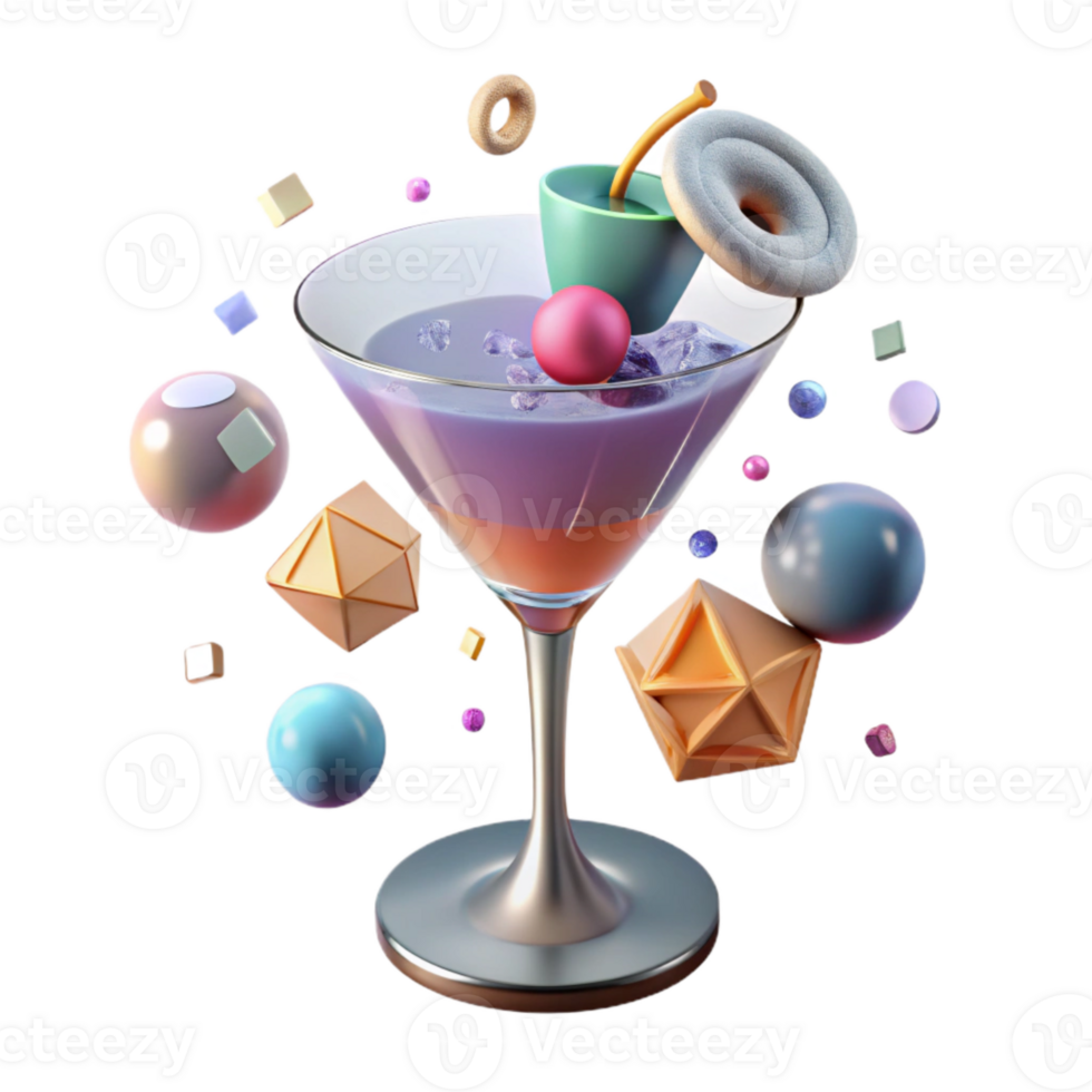 vibrant minimalist Cocktail Glass with Garnish Transparent for Bar Menus high quality png