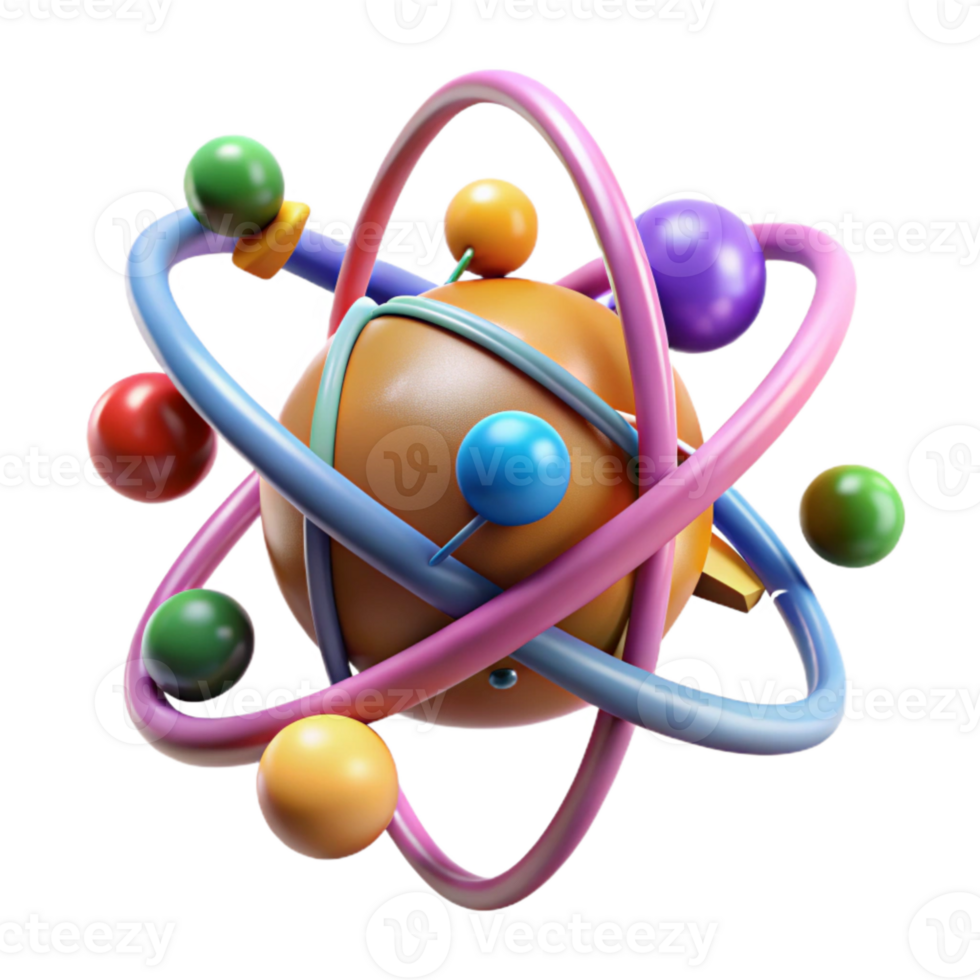 serene rustic Colorful Atom Model Structure Isolated for Science Illustrations high resolution png