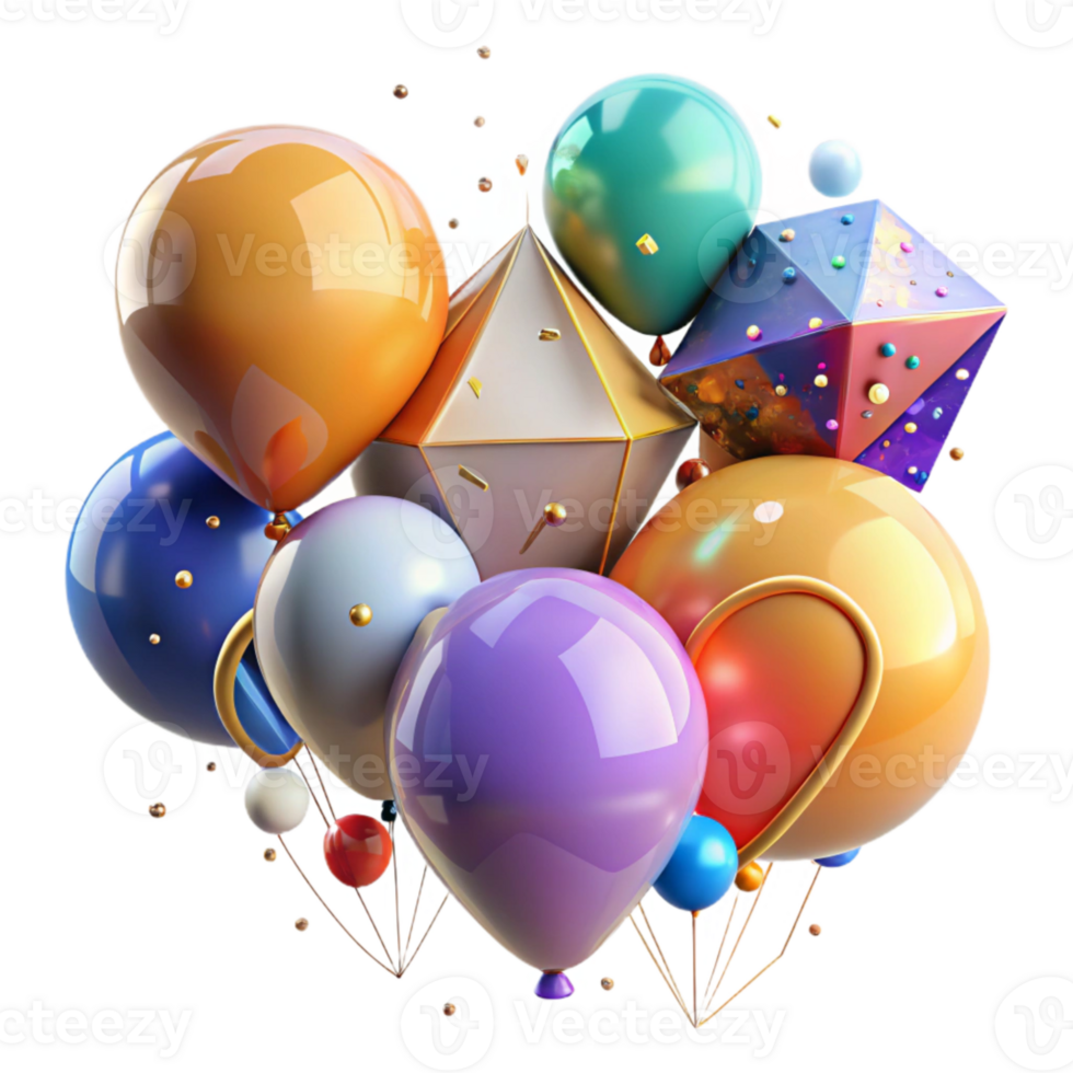 serene minimalist Colorful Balloons Birthday Party Cutout detailed png