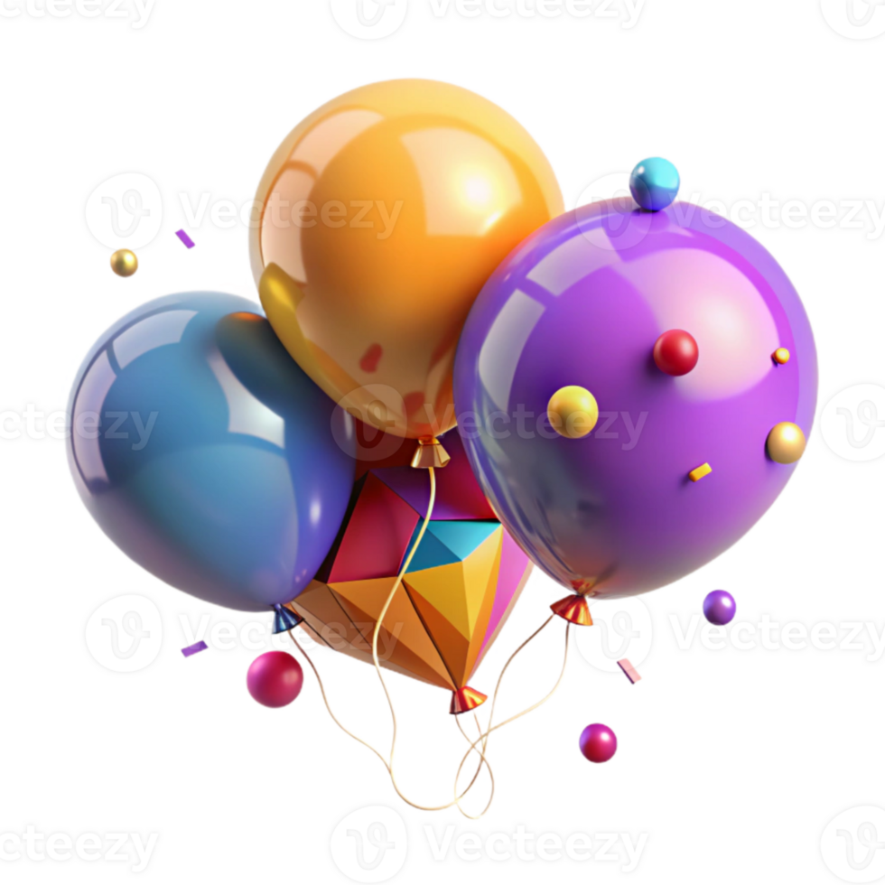 impressive rustic Colorful Balloons Perspective View Isolated for 3d Effect detailed png