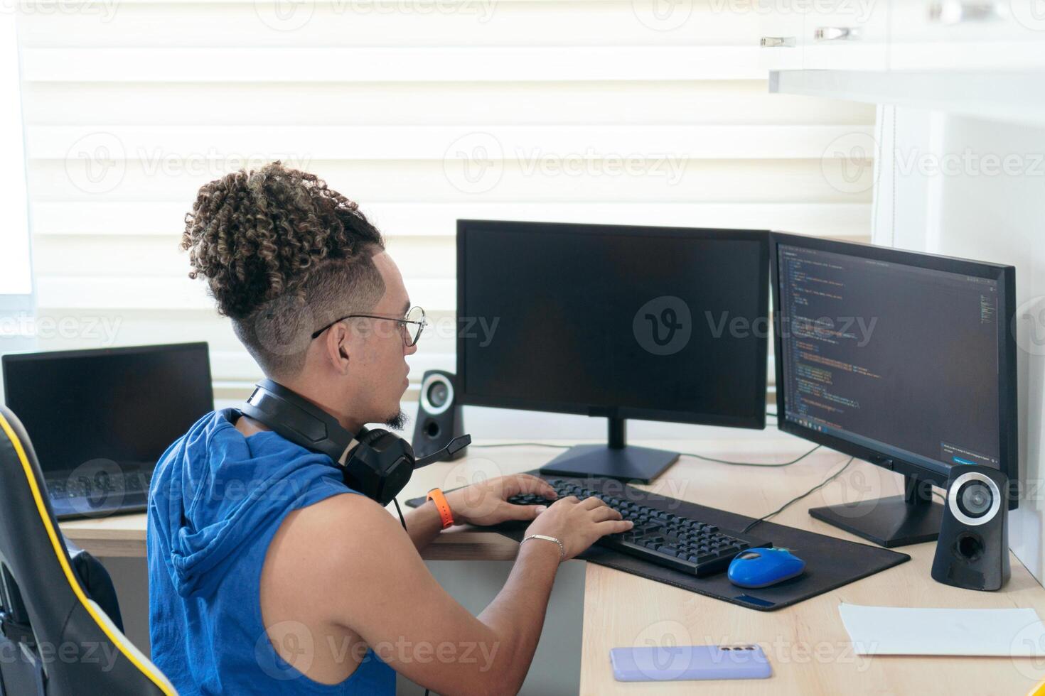 Computer Programmer Working From Home photo