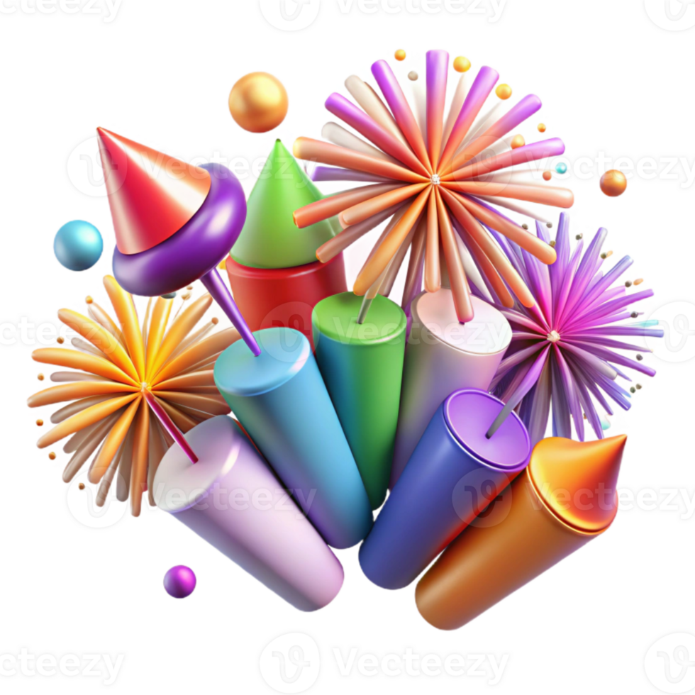 impressive rustic Colorful Fireworks Isolated for Celebration Graphics high quality png