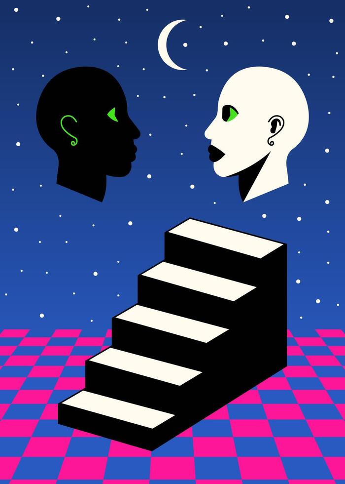 Surreal Stairs and Duality Heads Under a Starry Sky vector