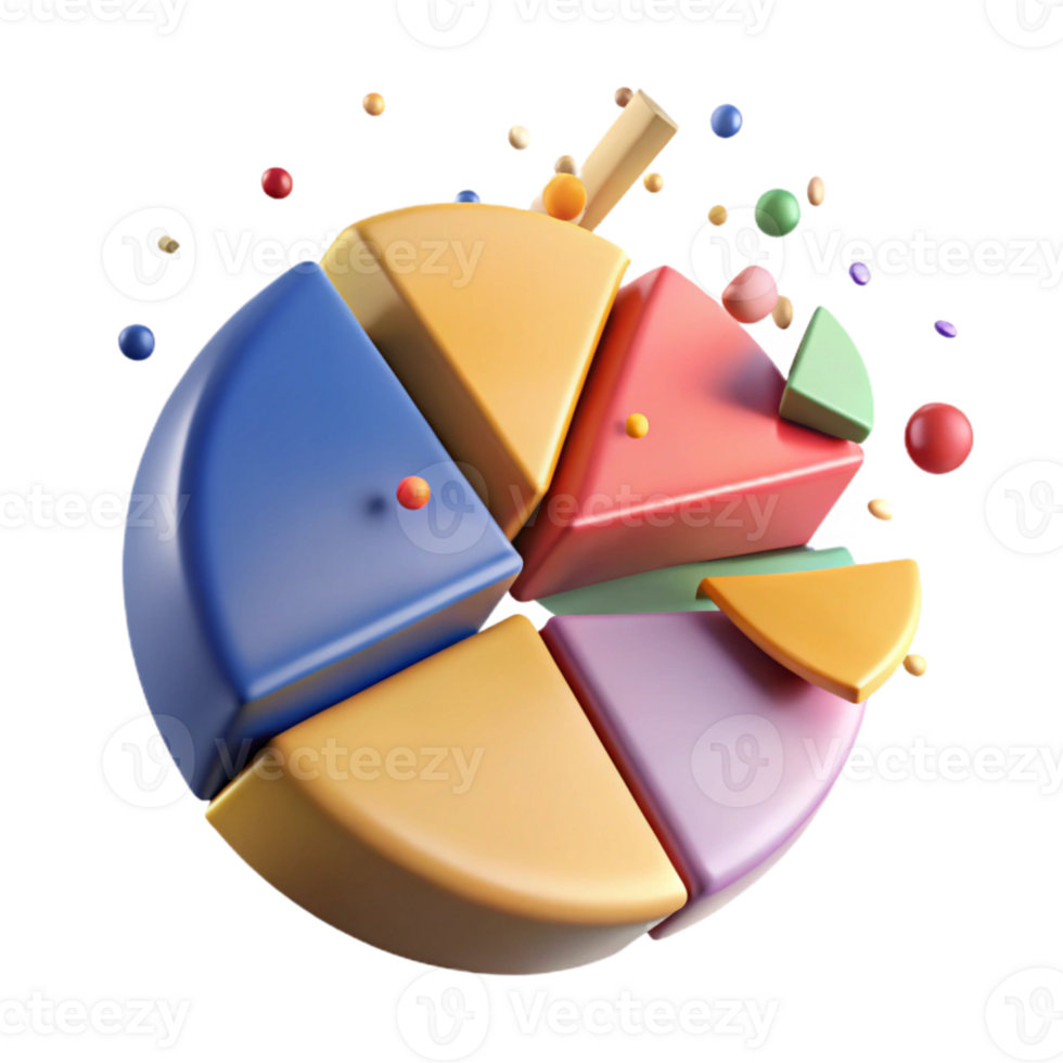 serene artistic Colorful Pie Chart with Shadows Isolated for Reports premium png