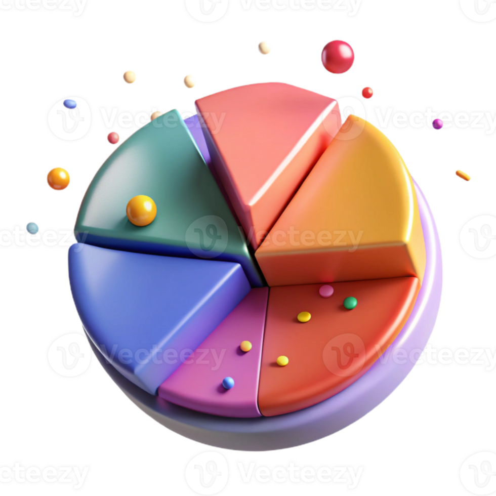 vibrant abstract Colorful Pie Chart with Shadows Isolated for Reports detailed png