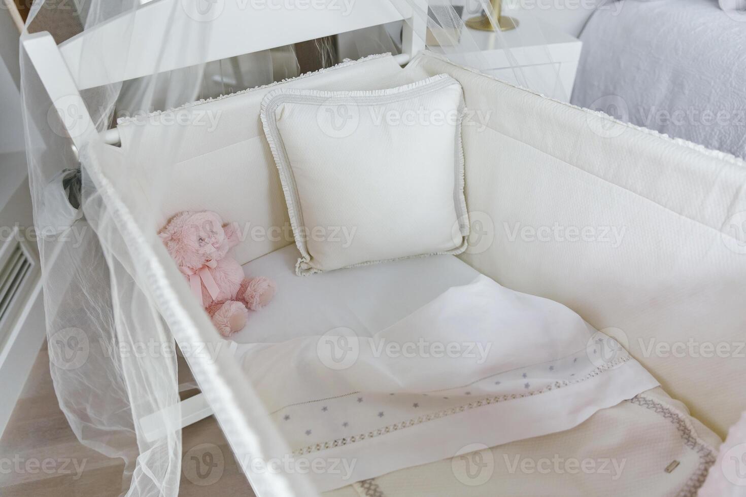 Top view of crib with canopy photo