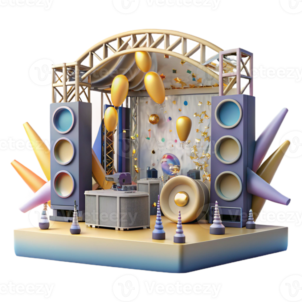 vibrant classic Concert Stage with Confetti Explosion Transparent for Celebration Designs genuine png