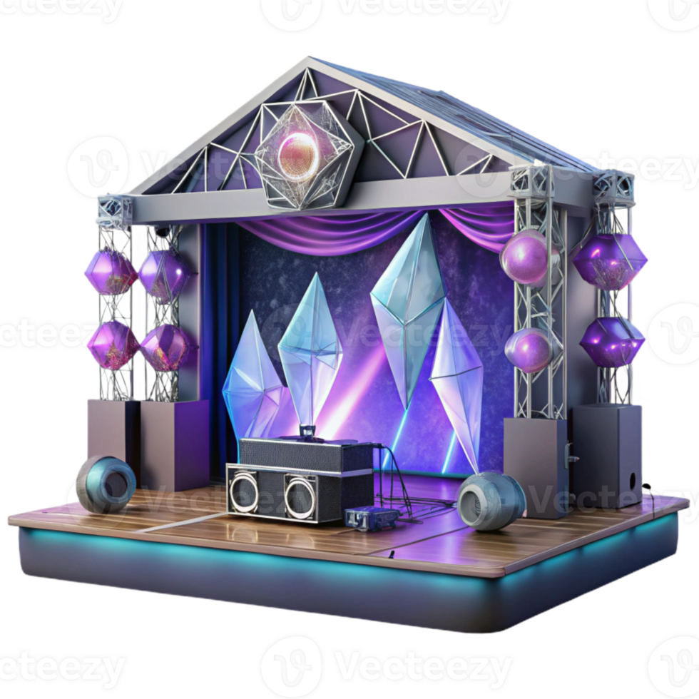 elegant abstract Concert Stage with Dj Booth Setup Isolated for Electronic Music Events high resolution png