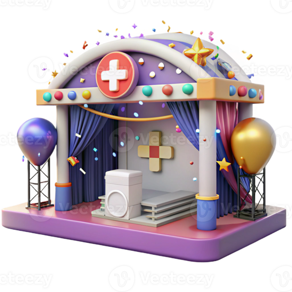 vibrant vintage Concert Stage with First Aid Station Cutout for Event Safety original png