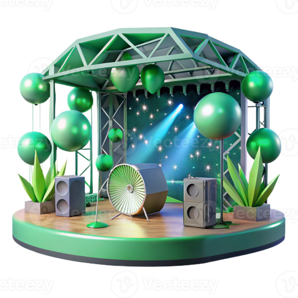 serene rustic Concert Stage with Green Laser Lights Cutout for Electronic Music Events detailed png