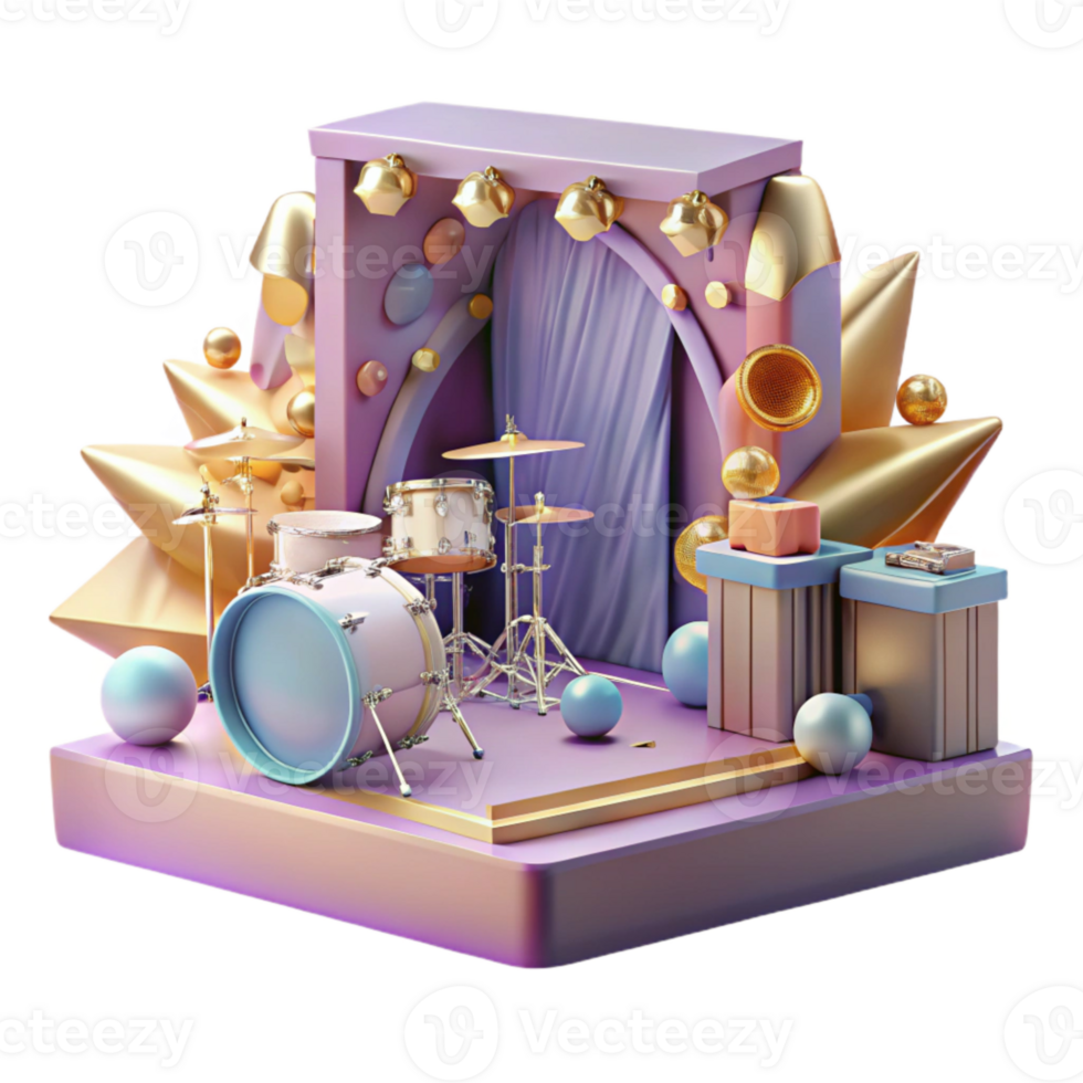 elegant vintage Concert Stage with Instrument Cases Isolated for Band Logistics professional png