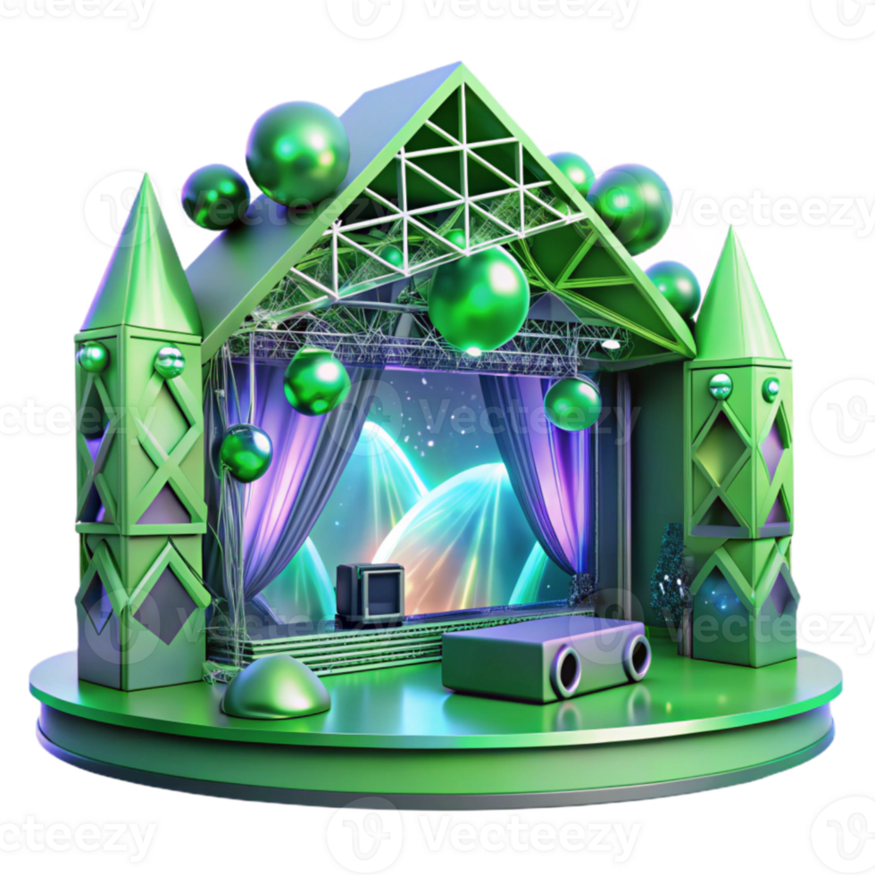 vibrant minimalist Concert Stage with Green Laser Lights Cutout for Electronic Music Events exclusive png