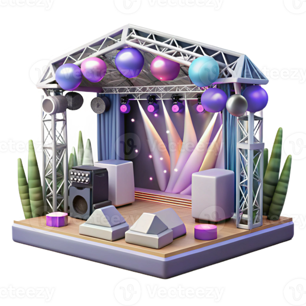 serene modern Concert Stage with Lighting Truss System Isolated for Technical Drawings high quality png
