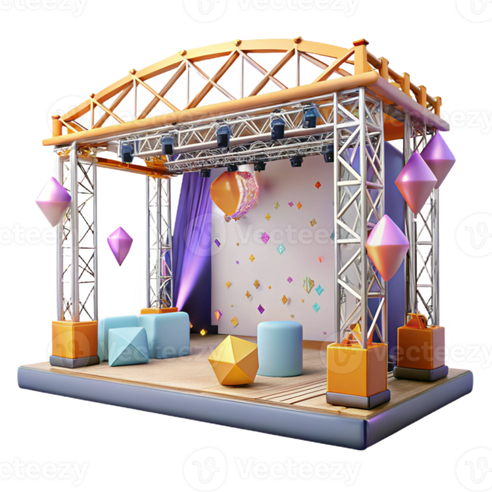 vibrant abstract Concert Stage with Lighting Truss System Isolated for Technical Drawings authentic png