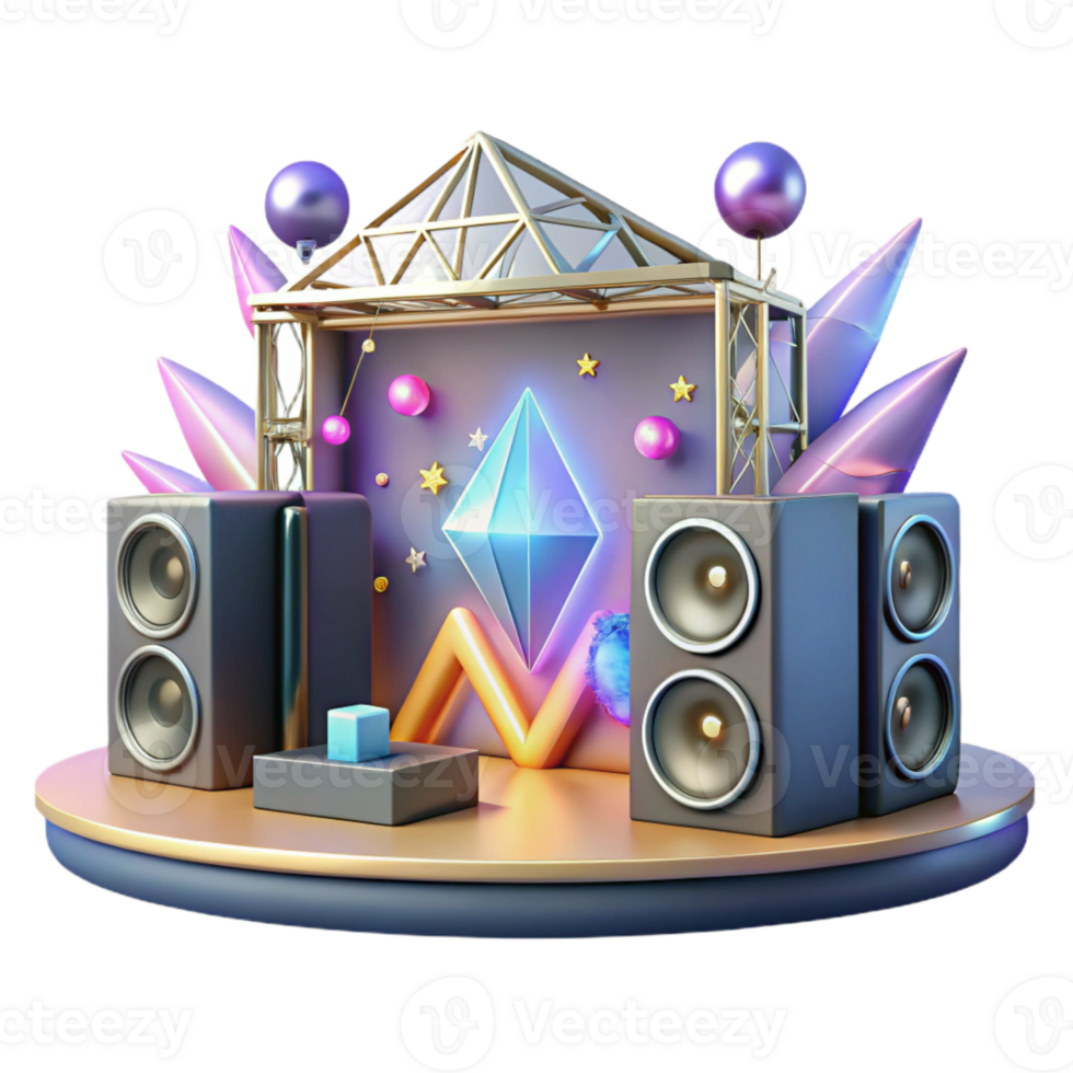 extraordinary vintage Concert Stage with Line Array Speakers Transparent for Powerful Sound authentic png