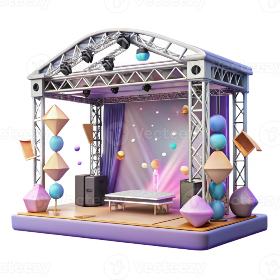 stunning vintage Concert Stage with Lighting Truss System Isolated for Technical Drawings detailed png