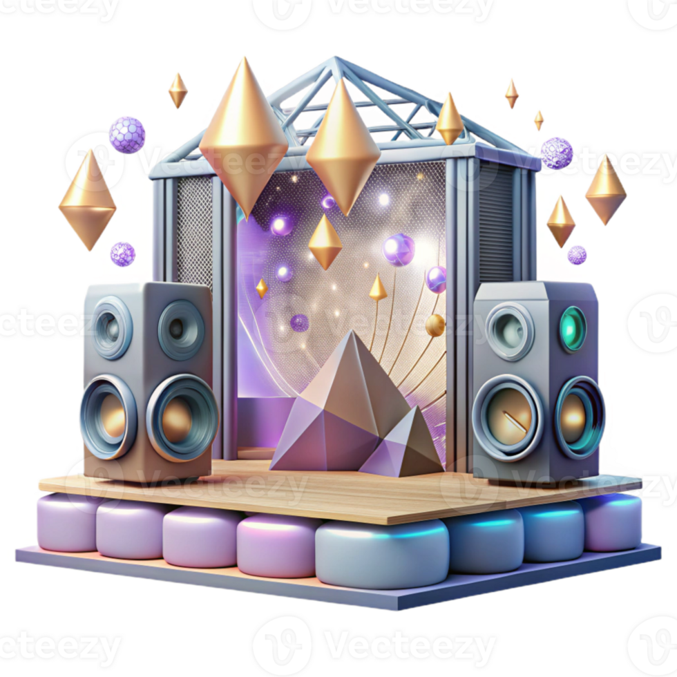 dramatic classic Concert Stage with Line Array Speakers Transparent for Powerful Sound professional png