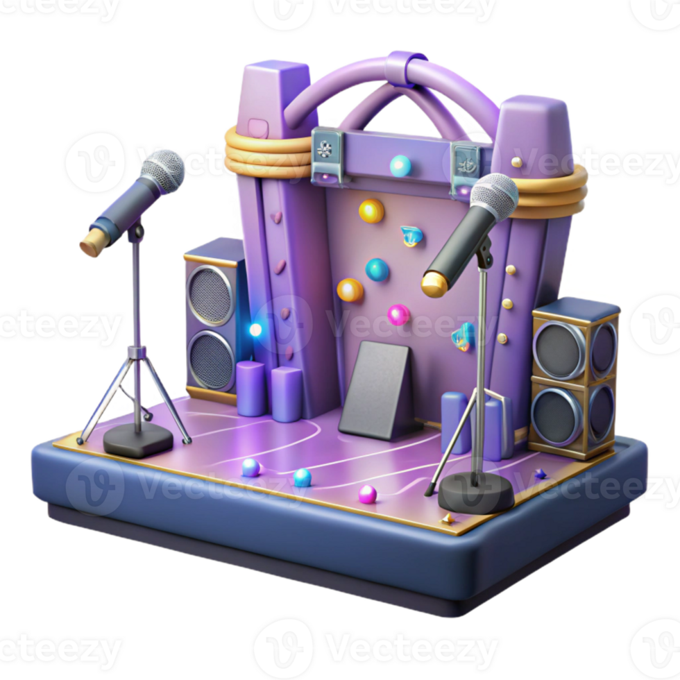 magnificent rustic Concert Stage with Microphones and Cables Isolated for Audio Engineering detailed png